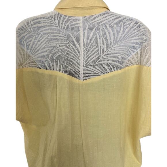Vintage 80s Yellow Cotton Oversized Summer Beach Cottage Lace Ruffles Blouse S/M - Picture 5 of 6